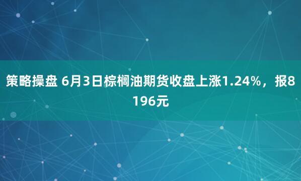 策略操盘 6月3日棕榈油期货收盘上涨1.24%，报8196元
