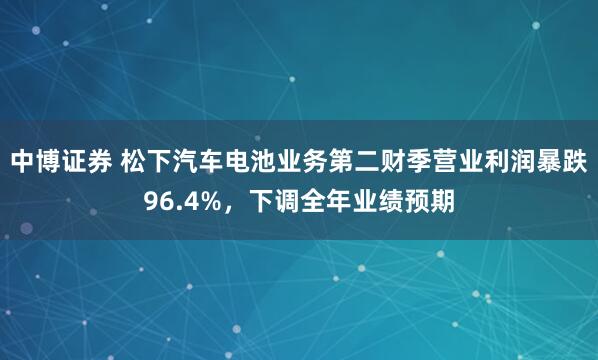 中博证券 松下汽车电池业务第二财季营业利润暴跌96.4%，下调全年业绩预期